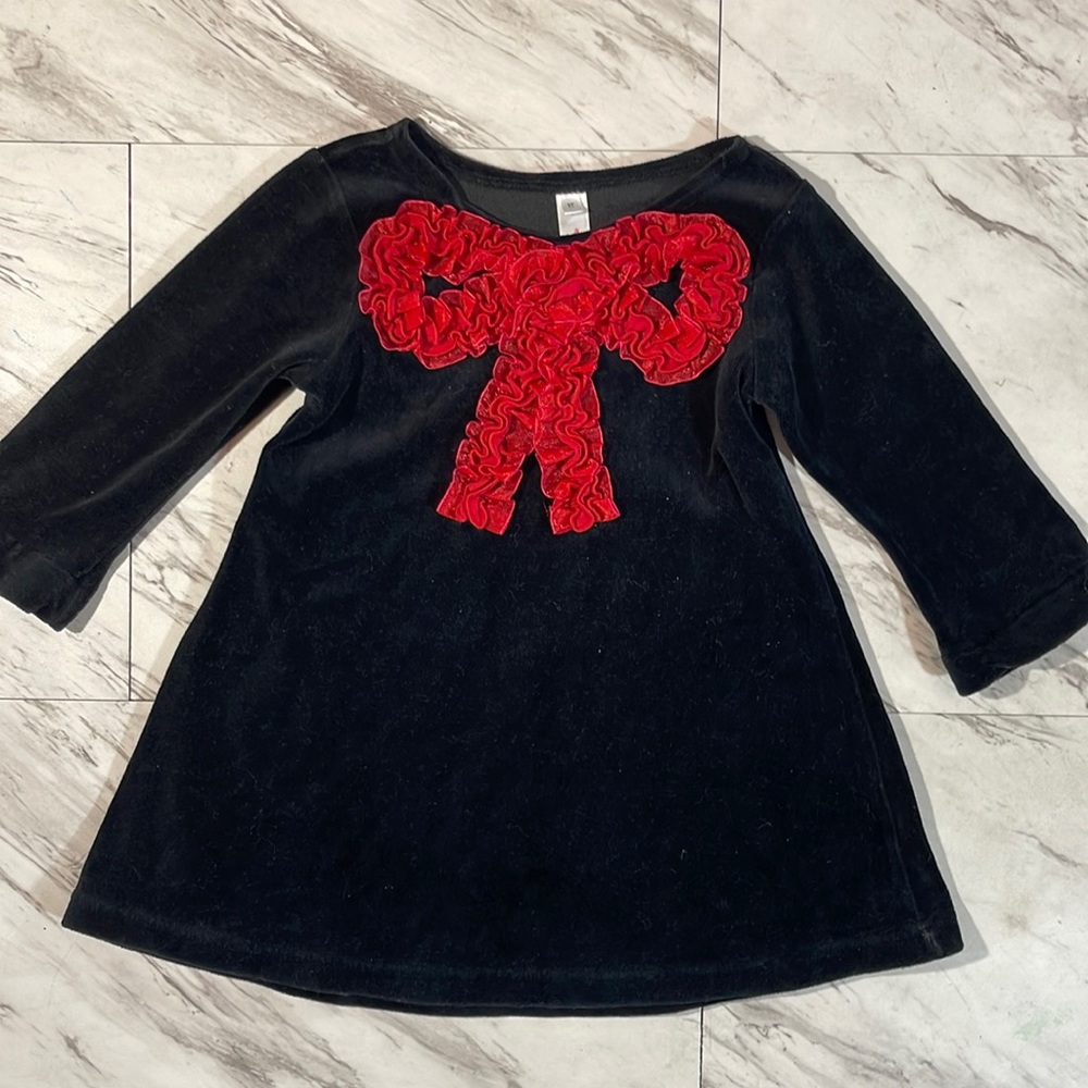 Holiday toddler 3T black fleece red bow tie dress